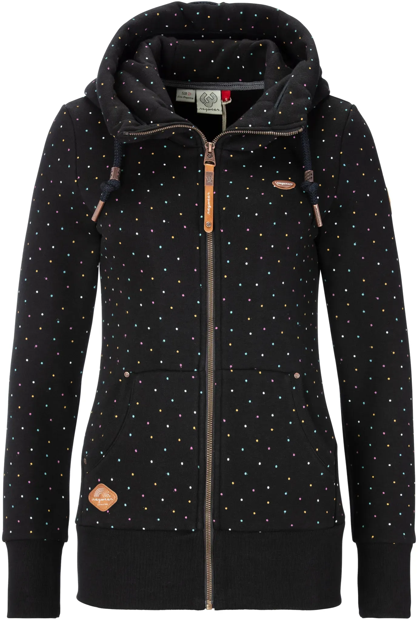 Ragwear Kapuzensweatjacke »NESKA DOTS MULTICOLOR ZIP O«, Longsleeve Jacke im Multicolor-Allover-Dots-Print-Design Ragwear black S (36)