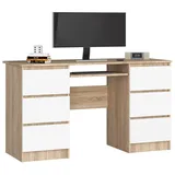 Akord Pc-schreibtisch Akord A11 In Der Farbe Sonoma-eiche mit Schubladen Front Weiß B135 x H77 x T50 cm,