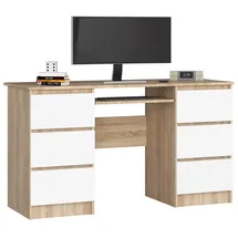 Akord Pc-schreibtisch Akord A11 In Der Farbe Sonoma-eiche mit Schubladen Front Weiß B135 x H77 x T50 cm,
