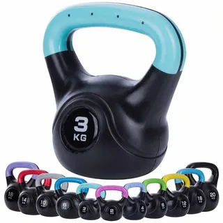 Body & Mind Kettlebell Body & Mind Kettlebell 2–20 kg – Profi Kettlebell mit Kunststoffmantel, (Profi Schwunghantel), Kraftraining Workout Gewicht (3 kg) blau 3 kg