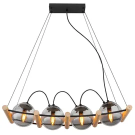 GLOBO Pendellampe 4-flg. 75 cm Rauchglas Metall schwarz Holz braun
