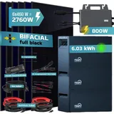 sunniva Balkonkraftwerk Full Black Bifazial 2760 W inkl. 6,03 kWh Speicher + 6 x 500 W Glas-Glas Bifacial Module