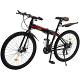 TESUGN 26 Zoll Mountainbike, 21 Gang Citybike Faltbare mit Scheibenbremsen Schutzbleche Federgabel Trekkingrad MTB Herren Damen Jugendliche, Rot