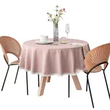 FANIVIN Cotton Linen Tischdecke Tischtuch Tischwäsche Couchtisch Küchentischabdeckung Tafeltuch Waterproof Rund Rosa Durchmesser 160cm