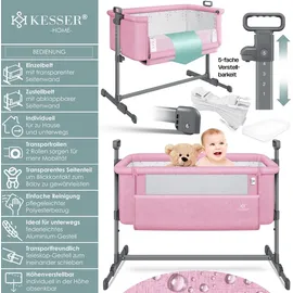 Kesser KESSER® Zustellbett Hubi 3in1 Baby Beistellbett Reisebett Babybett mit weich Matratze, mit Rollen Kinderbett, 5-fach Höhenverstellung, Faltbare Seitenwand für zu Hause und unterwegs