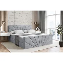 altdecor Boxspringbett mit Fußteil, H3 Matratze und Topper - 160x200 cm - MILTIO-Z - Hellgrau Samt - Polsterbett mit Bettkasten und Lattenrost, Be... - Hellgrau