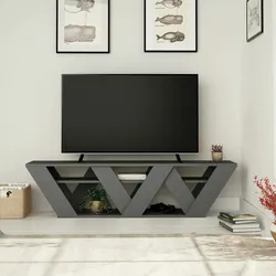 Dmora Fernsehschrank Dbara, Ständer für Wohnzimmerfernseher, Niedriges Wohnzimmer-Sideboard, TV-Ständerbasis, 158x30h40 cm, Anthrazit