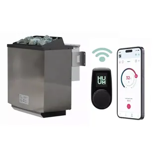 Karibu 9 kW Bio-Kombiofen anthrazit inkl. Huum WLAN Steuergerät mit App-Steuerung
