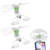 2PCS Mini Phone Fan, USB-Ventilatoren, 3-in-1 Handy-Ventilator, Kompatibel mit i-P-hone/i-P-ad/Android-Smartphone/Tablet, Micro-USB/Typ C/Lightning-Port-Ventilator, Mini-Handy-Ventilator2PCSWeiße