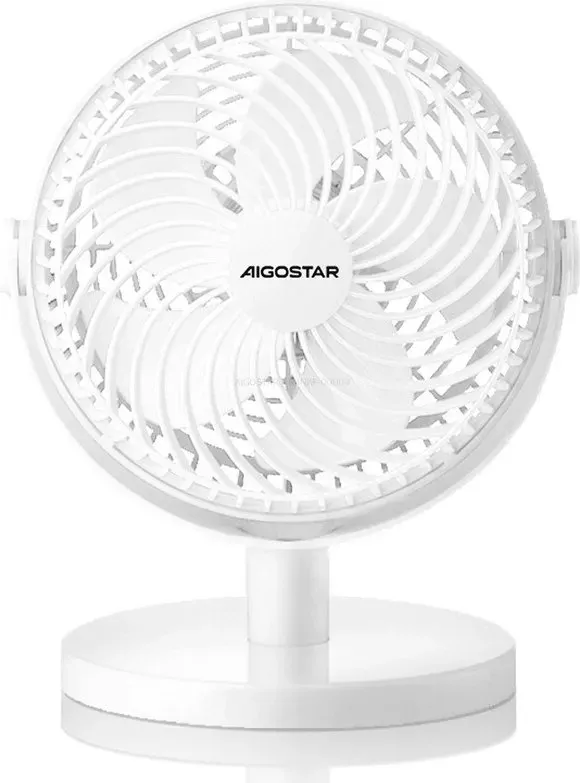 Aigostar USB-Tischventilator, Leiser Tischventilator mit 5 Flügeln, 2 Geschwindigkeiten, 360° verstellbarer Kopf, Tragbarer persönlicher Kühlventilator für Zuhause, Büro und Schlafzimmer, Weiß