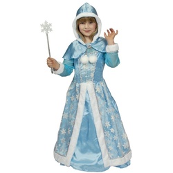 Das Kostümland Prinzessin-Kostüm Schneekönigin Eisprinzessin Glitzer Kostüm für Mädchen – Hellblau, Kleid mit Cape und Zauberstab blau 140/152