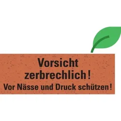 Aufkleber I Warnetikett Vor Nässe und Druck schützen!, rot, Graspapier, 147x50mm, 6/Bogen