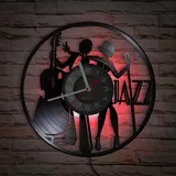 Smotly Vinyl Wanduhr, Jazz Themed Digital Wanduhr mit LED Nachtlicht Funktion, Wanduhr Geschenk für Wohnkultur