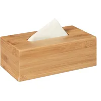 Relaxdays Kosmetiktuchbox, aus Bambus, Box für Kosmetik- & Taschentücher, Tücherbox nachfüllbar, Taschentuchbox, natur
