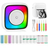 GuKKK Mini Drucker, Mobiler Fotodrucker, Tragbarer Mini Fotodrucker mit Sieben Farben LED, Wireless Fotodrucker Thermodrucker, Smartphone Bluetooth Drucker, für Lernhilfe,Lernnotizen,Journal (Farbe)