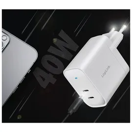 Logilink USB-Steckdosenadapter, 2x USB-C PD weiß, 40 W