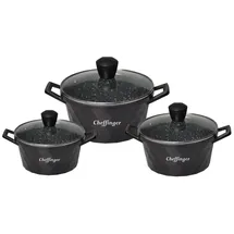 COFI Diamant Kochgeschirr 6 teilig Topf Induktion Alu Guss Kochtopfset Marmor Schwarz