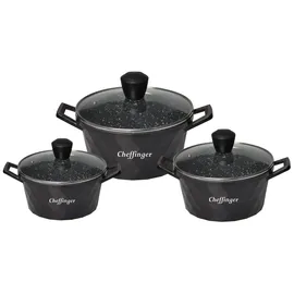 COFI Diamant Kochgeschirr 6 teilig Topf Induktion Alu Guss Kochtopfset Marmor Schwarz