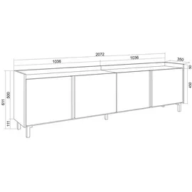 SKRAUT HOME Lowboard 207x61 cm Schwarz Eiche Holzwerkstoff