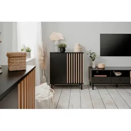 Finori Kommode, schwarz Eiche Artisan Metall, 2 Fächer, 80x90x40 cm Wohnzimmer, Kommoden / Sideboards, Kommoden