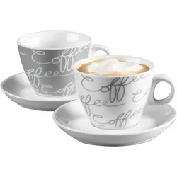 Cappuccinotasse RITZENHOFF & BREKER "Cornello Grey", weiß, 180ml, 4 tlg., Porzellan, Trinkgefäße, 2 Tassen, 2 Untertassen