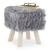 Relaxdays Fellhocker Kunstfell, Dekohocker mit Holzbeinen, Sitz- & Fußhocker,