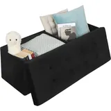 WOLTU Sitzbank mit Stauraum 110cm, Truhe mit Stauraum 118L faltbar, Sitzbox Aufbewahrungsbox faltbar, Bettbank Schlafzimmer, Belastbarkeit bis 300 kg, aus Samt, Schwarz