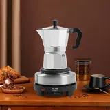 Espressokocher für 3/6 Tassen, Elektrisch 500W Espresso Maker mit Heizplatte, Moka Pot Mini Single Hot Plate Espresso Herd für Gasherd, Elektroherd, Keramikocher und Campingkocher (150ml)