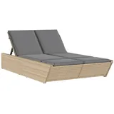 vidaXL Doppel-Sonnenliege mit Auflagen Beige Poly Rattan 118 x 200 x 50,5/62,5/73,5/83 cm