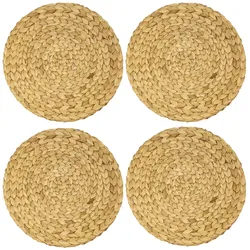 HMF Tischset rund geflochten aus Wasserhyazinthe, Platzset abwaschbar, 4er Set, 35 cm