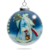 SIKORA Weihnachtsmann weiß Weihnachtskugel Innenglasmalerei besonderer Christbaumschmuck Ornament von innen handbemalt D: 10 cm - K10-48