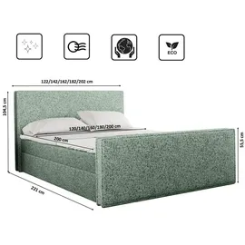 Kaiser Boxspringbett mit bettkasten und Matratze + Topper LILA stof Puente Hellgrün 140x200 cm