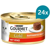 Purina 24 x 85g Raffiniertes Ragout Rind Gourmet Gold Katzenfutter nass