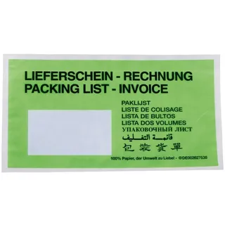 Wertpack Lieferscheintaschen DIN lang mit Druck aus Papier grün selbstklebend 240 x 131 mm, 1000 Stück