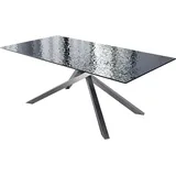 DeLife Esstisch Edge 200x100 Reliefglas Rauchschwarz 3D-Design Kreuzgestell Rechteck Edelstahl,