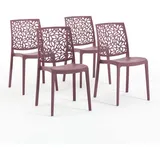 RATTATAN Anna - Stühle aus glasfaserverstärktem Harz, stapelbar, für den Innen- und Außenbereich geeignet, mit einem von Blättern inspirierten Rückendesign (4, Hellviolett)