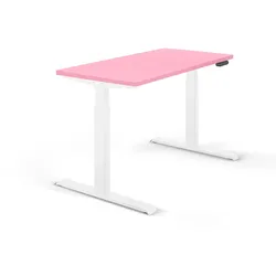 Schreibtisch elektrisch höhenverstellbar REC 140x60cm, Tischplatte Pink mit Gestell Weiss | Akzentfarbe für mehr Freude im Home-Office & Jugendzimmer