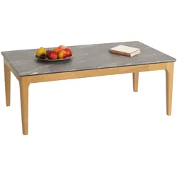Couchtisch MCW-M55, Beistelltisch Sofatisch, Massiv-Holz HDF Laminat Melamin 46x120x70cm, Marmor/Stein-Optik helle Beine