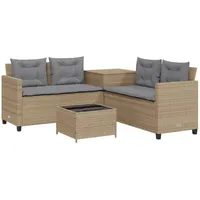 vidaXL Gartensofa in L-Form mit Tisch und Kissen Beige Poly Rattan Modell 1