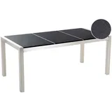 Beliani Gartentisch Schwarz/Silber Granit/Basalt Edelstahl 180 x 90 cm Poliert Modern Outdoor