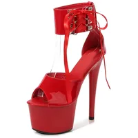 High Heels für Damen – Peep-Toe-Plateau-High-Heels, sexy Sandalen – 6,5 Zoll sexy High Heels für Pole Dance, Abschlussball, Partyschuhe,Rot,36 EU - 36 EU