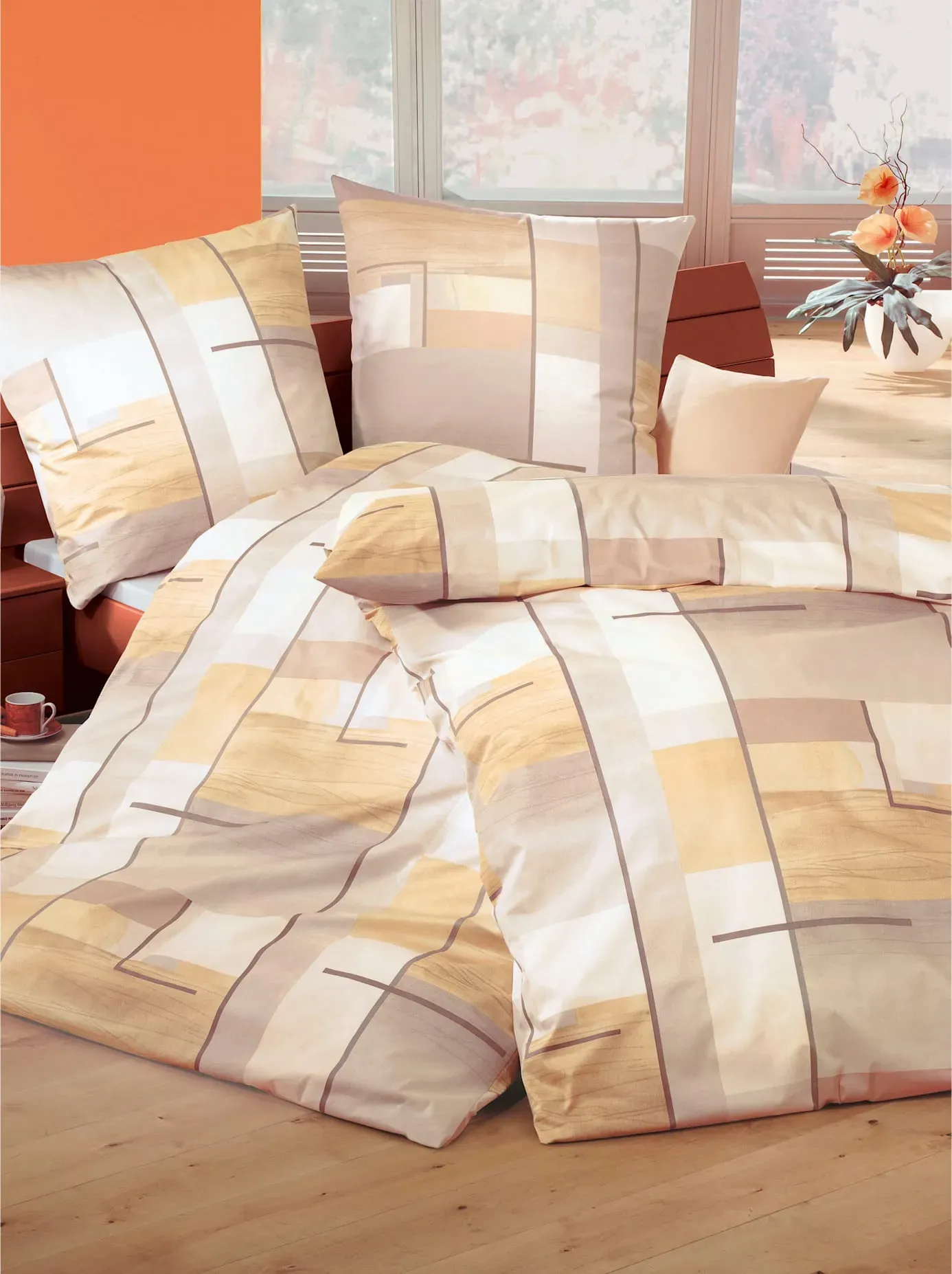 Bettwäsche BIBERNA Gr. 2, beige, B/L: 155cm x 200cm, Seersucker, B/L: 80cm x 80cm, 2 Stk., Seersucker, 100% Baumwolle, Bettwäsche, Bettwäsche