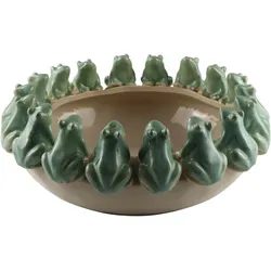 Dekofigur AM DESIGN "Schale mit Fröschen, aus Keramik", grün, B:37,3cm H:13,7cm T:13,7cm, Keramik, Dekofiguren, handgefertigte Osterdekoration