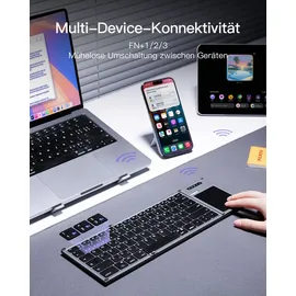 Inateck Faltbare Tastatur mit Touchpad, KI-Taste, BT 5.3, bis 3 Geräte mit iPadOS Android, Windows, QWERTZ, KB06101
