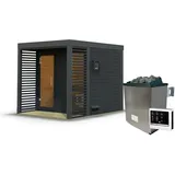 Woodfeeling Karibu Saunahaus Ares 2 - Hybridhaus mit Metallrahmen - 38 mm anthrazit Blech-Ausführung: anthrazit 9 kW Ofen inkl. Steuergerät inkl. 8-teiligem gratis Zubehörpaket (Gesamtwert 191,92€)