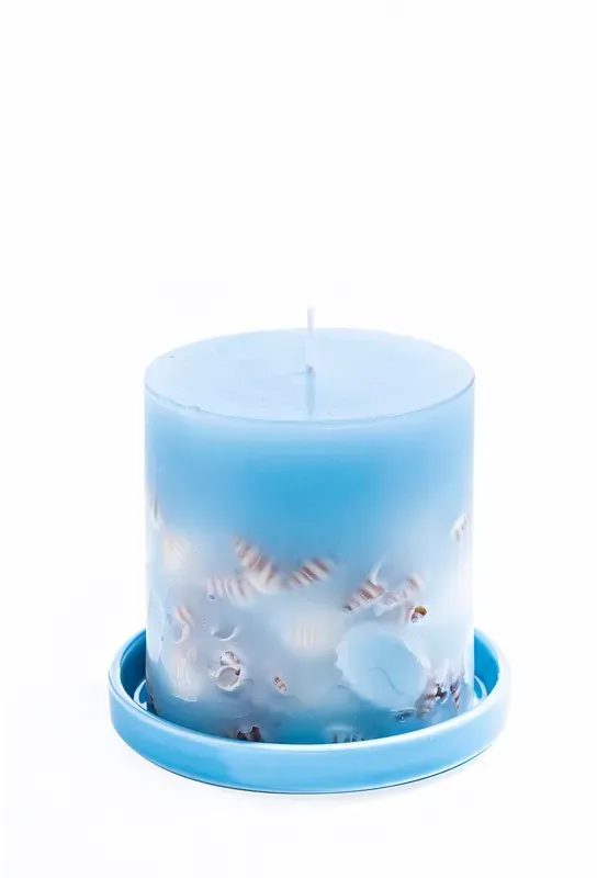 Kerze "Muscheln" Blau Inkl. Kerzenteller