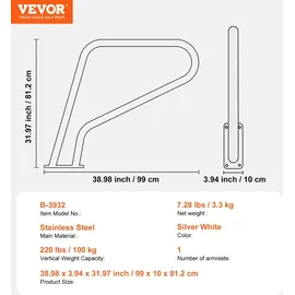 Vevor Pool-Handlauf weiß 990 x 100 x 812 mm