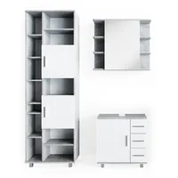 Vicco Badmöbel-Set Ilias Beton/Weiß 3 Teile mit Hochschrank