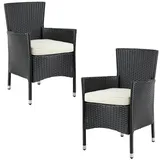 CASARIA Polyrattan Gartenstuhl 2er-Set Schwarz/Creme Stapelbar