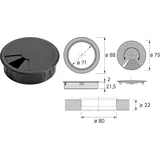 Hettich Kabeldurchlass, ø 80 mm, schwarz